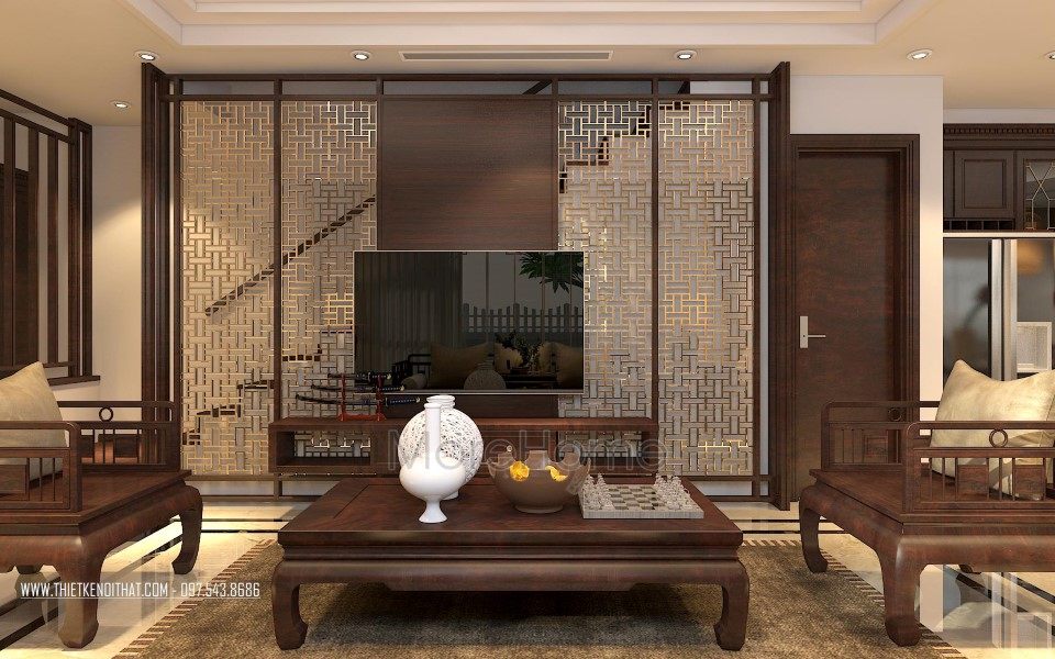 Thiết kế nội thất phòng khách biệt thự VinHomes Thăng Long Hoài Đức Hà Nội
